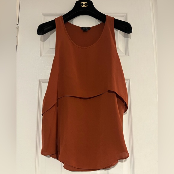 NWOT Theory Apala Double Georgette Silk Tank Top Shell size S petite SP Brown - Picture 2 of 6